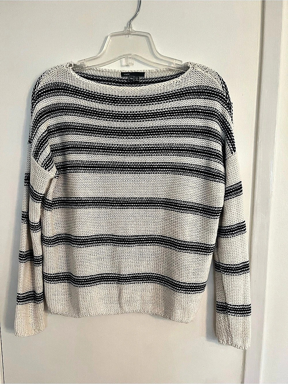 Vince Striped Knit Sweater in White & Black Size XS